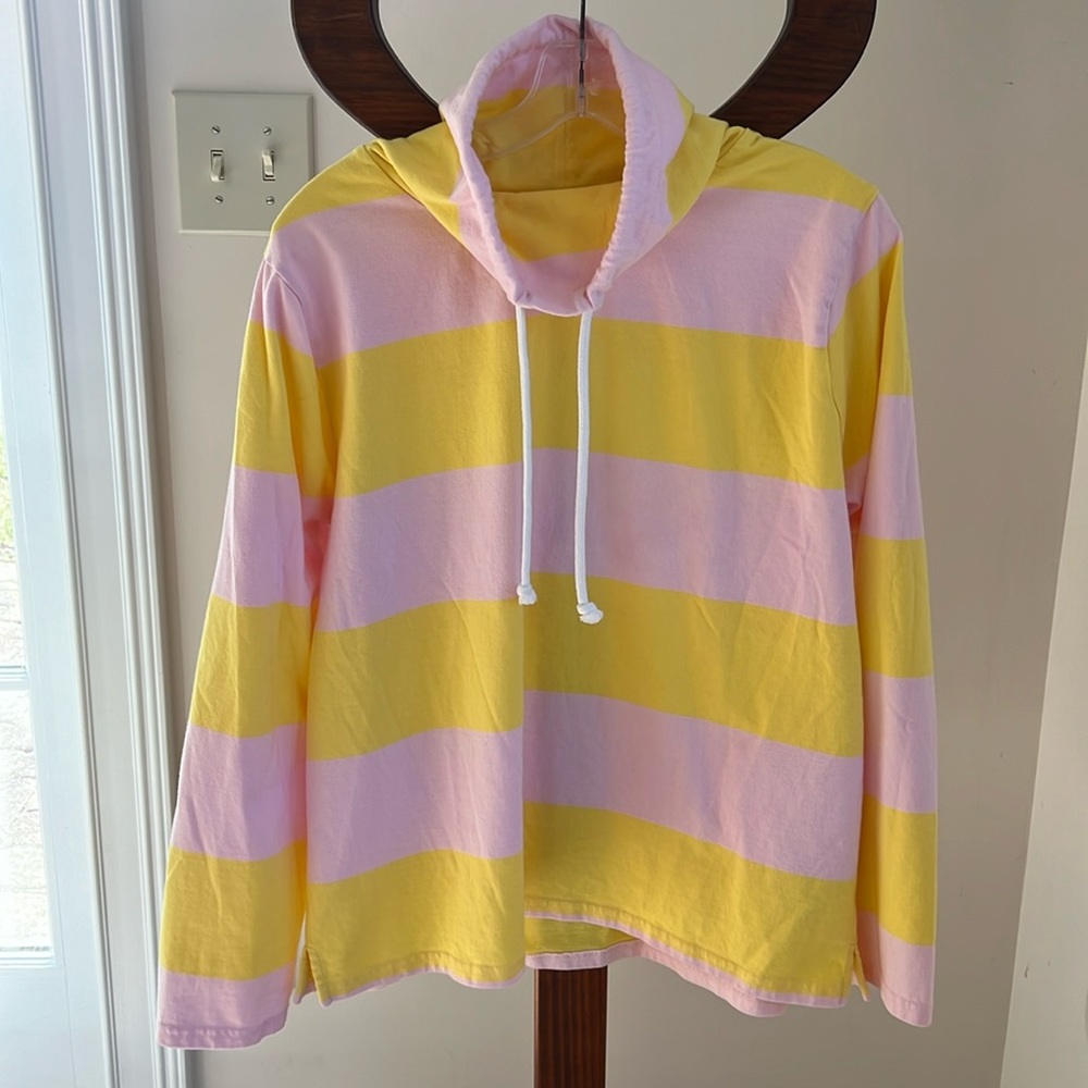 J.Crew 100% cotton cowl neck pink and yellow striped top size XL